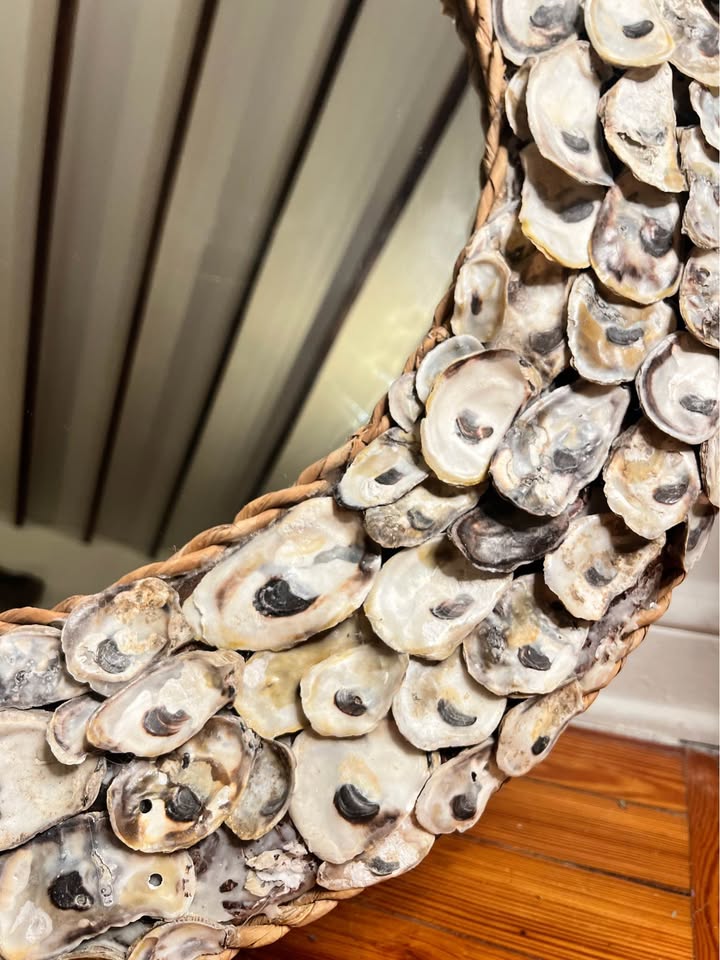 Large Oyster Shell Mirror | Round Coastal Statement Mirror, gallery view 4