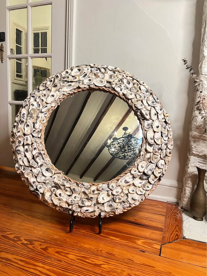 Large Oyster Shell Mirror | Round Coastal Statement Mirror, gallery view 7