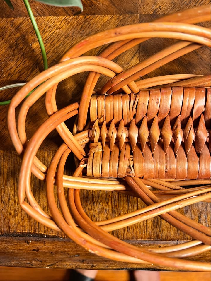 Vintage Rattan Serving Tray | Sculptural Woven Oval Basket, gallery view 4