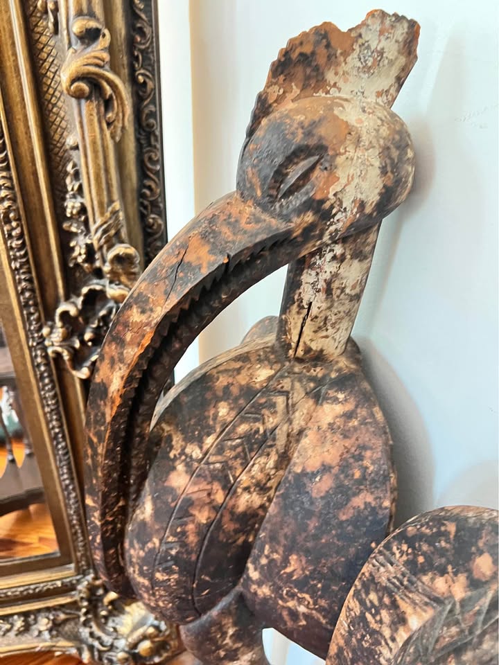 Pair Large African Wood Bird Sculptures | Senufo Style Floor Figures, gallery view 4