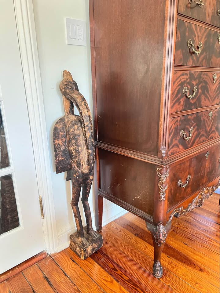 Pair Large African Wood Bird Sculptures | Senufo Style Floor Figures, gallery view 8