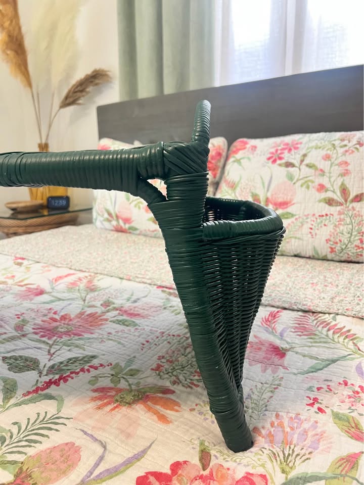 Vintage Wicker Bed Tray | Green Rattan Breakfast Table, gallery view 5