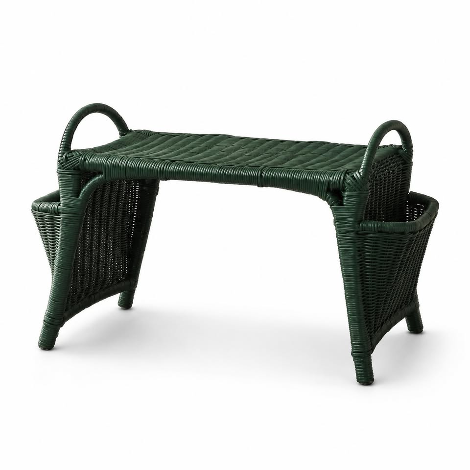 Vintage Wicker Bed Tray | Green Rattan Breakfast Table, gallery view 6