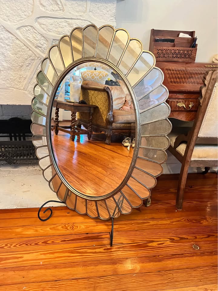 Bassett Oval Wall Mirror | Scalloped Silver Frame | Hollywood Regency Style, gallery view 4