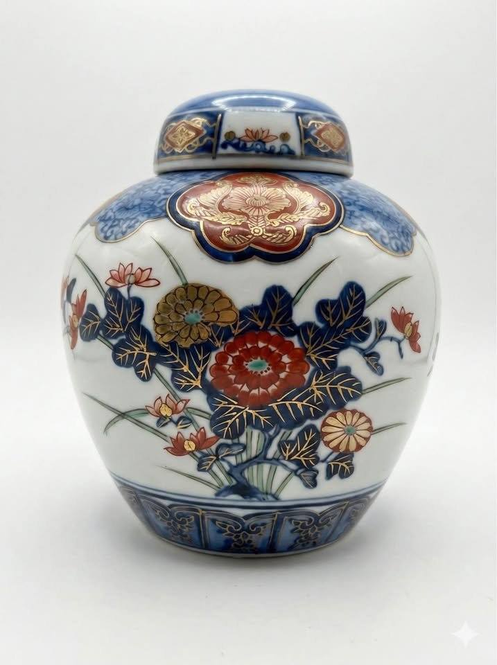 Vintage Wony Japan Ginger Jar | Imari Style Porcelain Urn | Gilded Floral Decor, gallery view 2