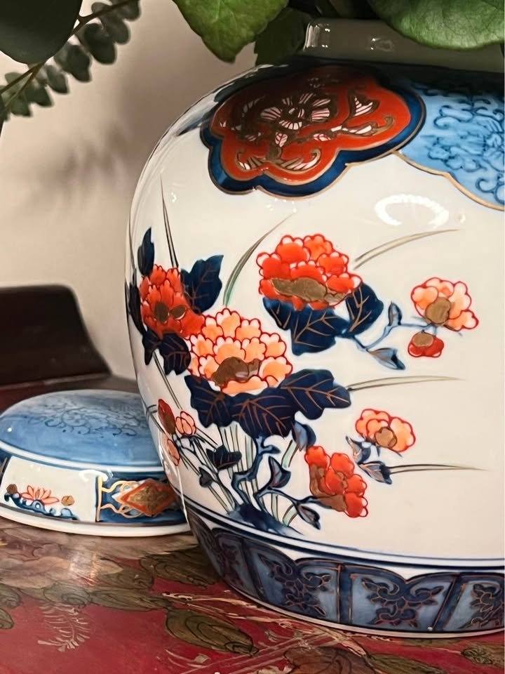 Vintage Wony Japan Ginger Jar | Imari Style Porcelain Urn | Gilded Floral Decor, gallery view 5