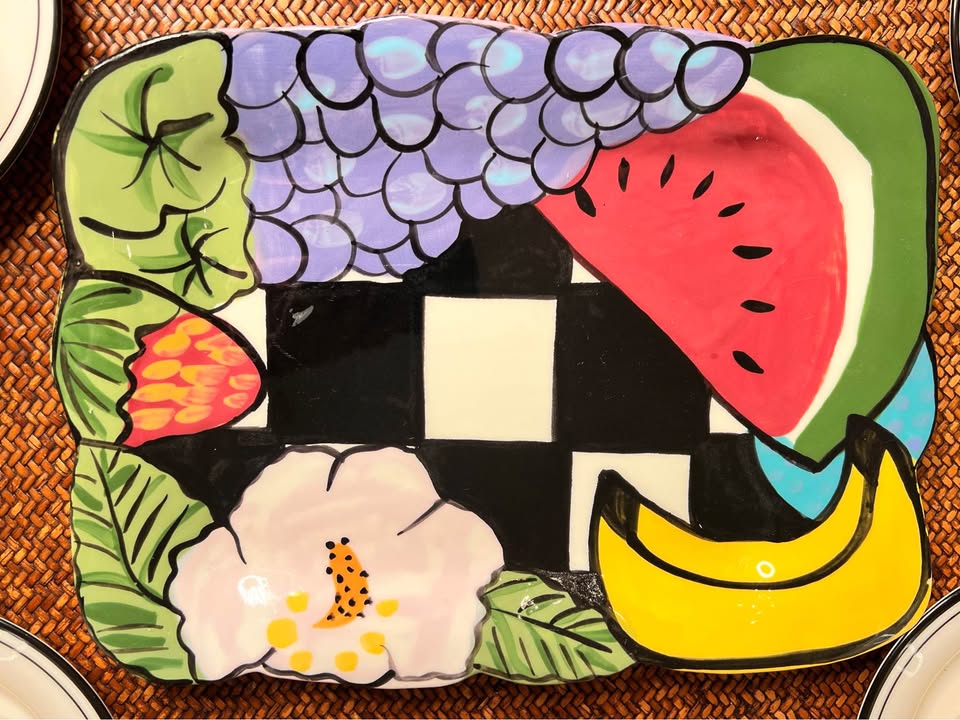 Hand-Painted Ceramic Tray | Color Block Fruit Motif | Postmodern Coastal Accent, gallery view 2