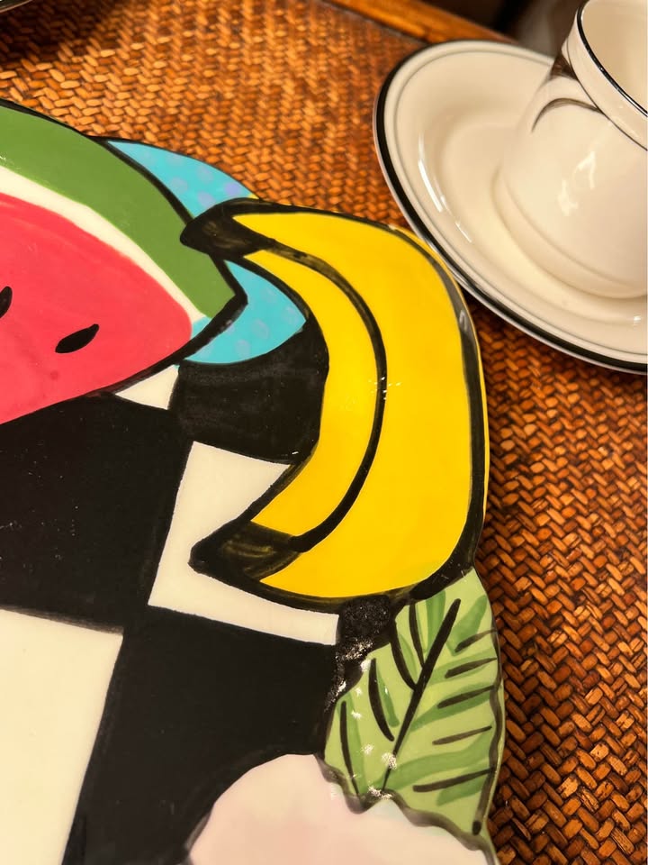 Hand-Painted Ceramic Tray | Color Block Fruit Motif | Postmodern Coastal Accent, gallery view 4