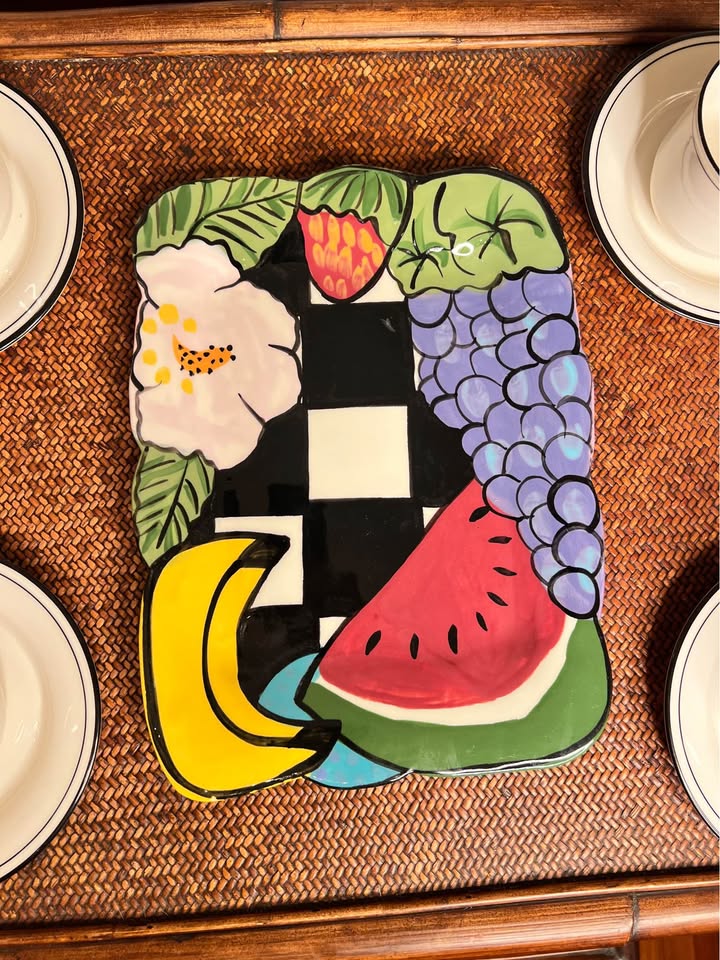 Hand-Painted Ceramic Tray | Color Block Fruit Motif | Postmodern Coastal Accent, gallery view 5