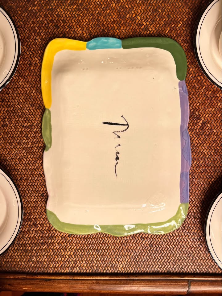Hand-Painted Ceramic Tray | Color Block Fruit Motif | Postmodern Coastal Accent, gallery view 6