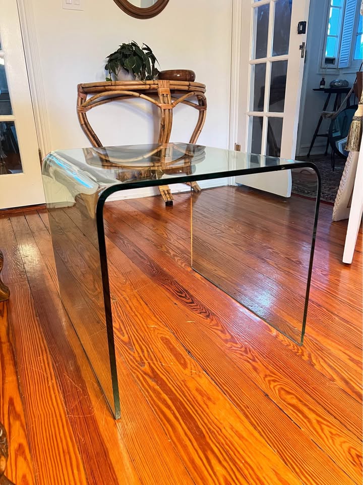 Bent Glass Waterfall Console Table | Cristaline Signed | Fiam Italia Style, gallery view 7